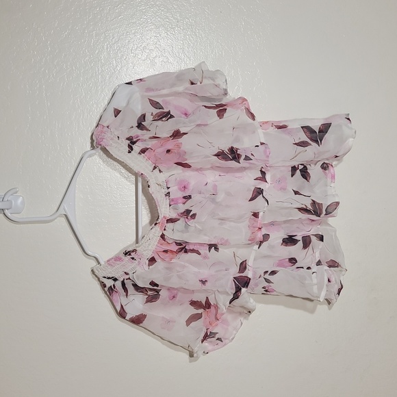 Flynn Skye - Athens Off the Shoulder Crop Top sz L, Scattered Roses Chiffon NWT - Picture 10 of 10
